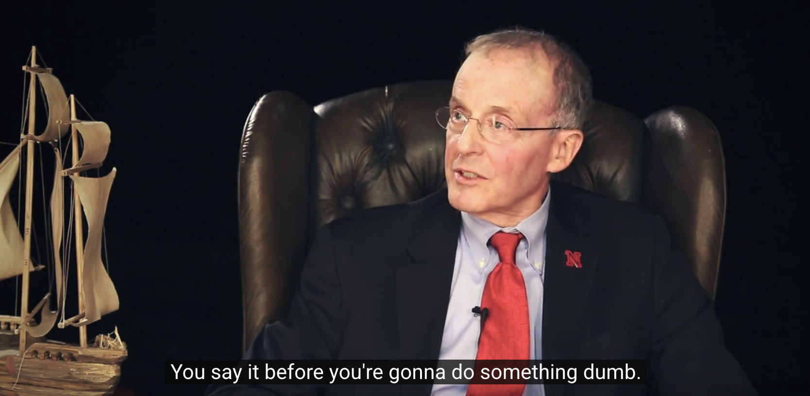 Perlman with with subtitled text that says 'you say it before you are gonna do something dumb.'