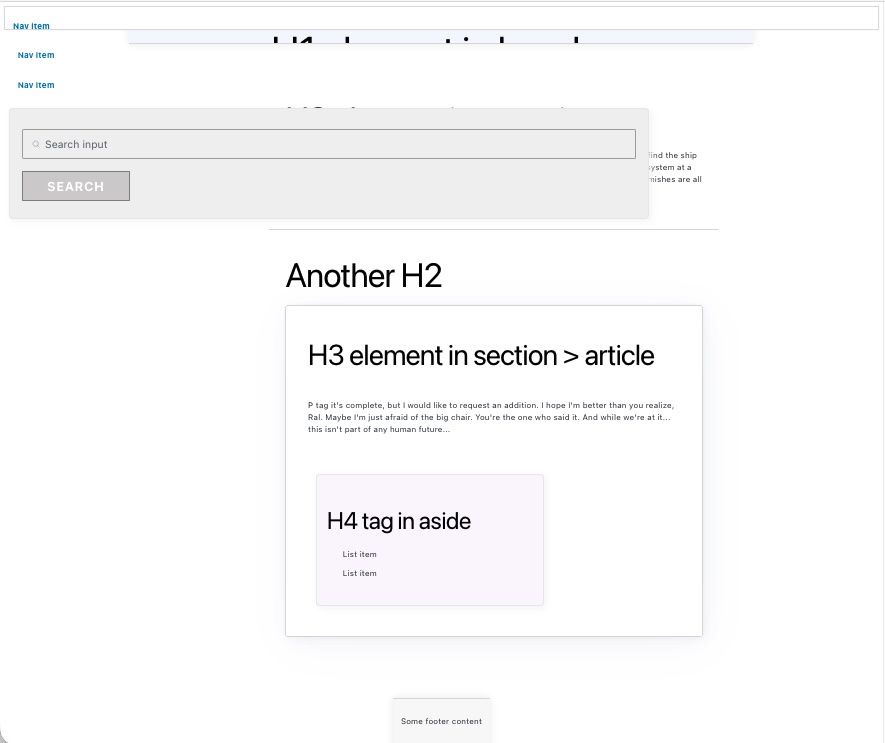 page with confusing layers of navigation, headers. The article looks quite nice, though. It is centered and has a border plus shadow and inside is a purple aside box.