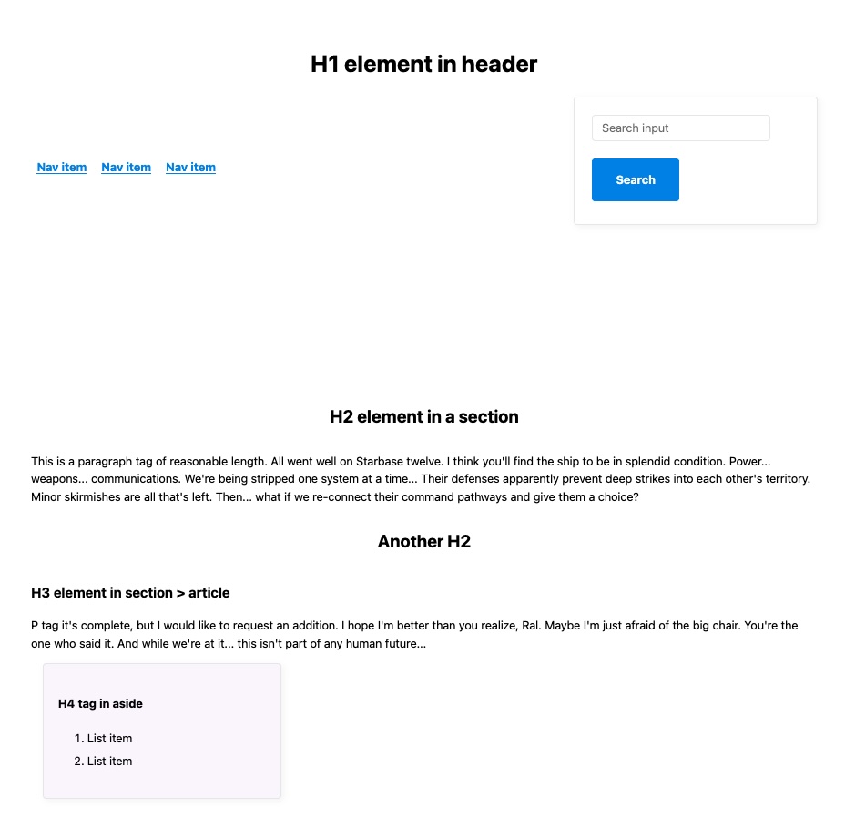 Horizontal blue nav links, search is in its own box which gives it an early 1990s kind of feel. Aside is in purple box, otherwise black text on white background.