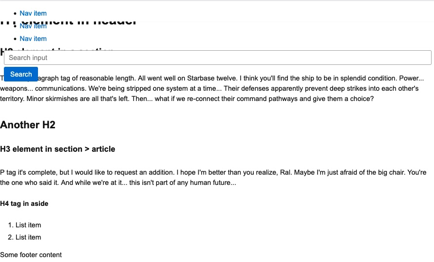This page is a mess, the vertical nav items and search bar are over the headers so it's not readable.