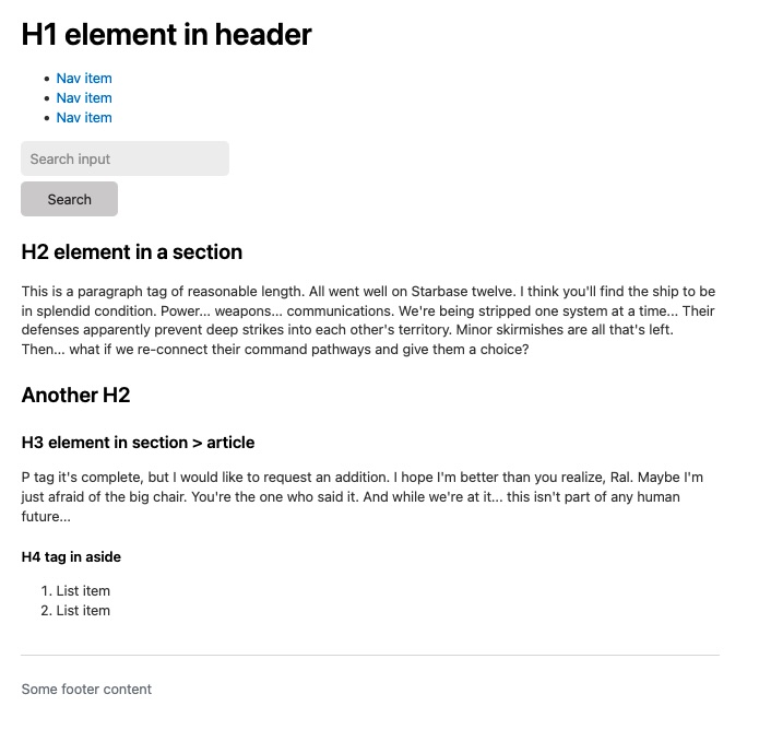 simple html page with rounded grey search button, all elements readable, white background with black text