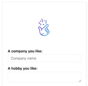 A finger snapping with stars coming out above a simple form example with labels and text inputs