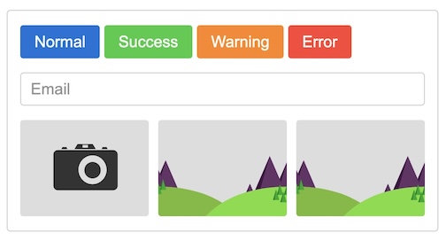 A series of buttons, an email input, and three images as an example of the framework's styling