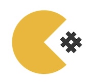Tacit logo which resembles pacman eating a hashtag